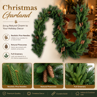 Guirlande de Noël longue en aiguilles de pin et pommes de pin, verdure décorative pour cheminée, escalier, porte, fenêtre, fournisseur en gros de décorations de fêtes