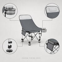 Chaise de pêche pliante en aluminium avec pieds réglables, porte-gobelet, sac latéral, siège portable d'extérieur, support de lampe OEM ODM – Vente en gros