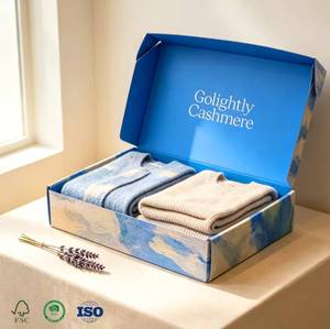 Luxury Misty Blue Custom Mailer Embossed Logo Corrugated Packaging Box for Apparel Clothing and Premium Gift - Product Image 1