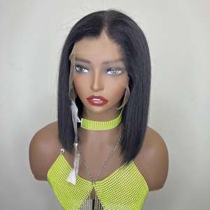 Perruque bob courte lisse couleur naturelle 100% cheveux humains 13x4 devant en dentelle - Product Image 4