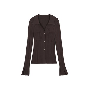 Conjunto Casual de Moda para Mujer, Top de Punto de Manga Larga con Solapa Color Café Sólido Vintage, Falda de Cintura Alta Transpirable - Product Image 2