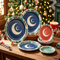 Assiettes en papier rondes jetables, blanches, avec revêtement, personnalisées, 9 pouces, pour les fêtes