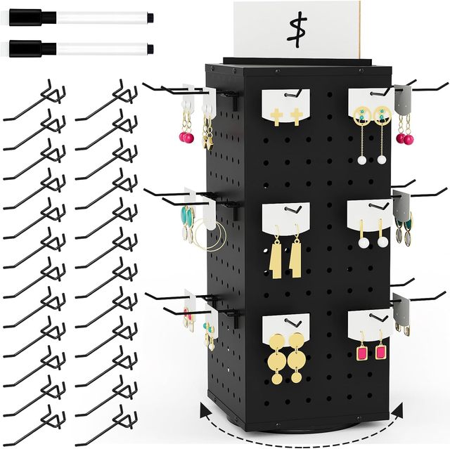 Rotating Display Stand Display Racks for Craft Shows Pegboard Organizer with Peg Hooks for Jewelry Organizing Retail