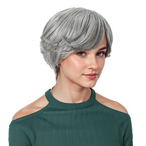 Style de vague de doigt Bob bouclés <span class=keywords><strong>gris</strong></span> pour femmes pour perruque Pixie dentelle transparente courte faite de <span class=keywords><strong>cheveux</strong></span> humains noirs - Product Image 1