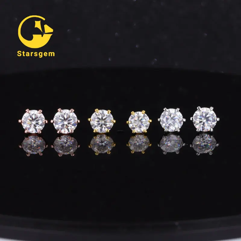 Starsgem14K זהב יהלומי moissanite stud צהוב לבן עלה זהב moissanite עגילים