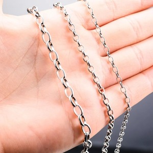 Collier long en acier inoxydable avec chaîne à maillons géométriques, couleur argent, bijoux unisexes tendance, cadeau - Product Image 6