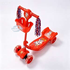 Trottinette bleue pour enfants avec lumières et panier pour jouer en extérieur, 3-6 ans, trottinette en plastique à deux roues avec frein arrière - Product Image 6