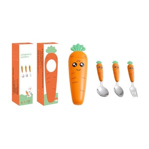 Juego de <span class=keywords><strong>Cubiertos</strong></span> de Acero Inoxidable 18/8 con Mango de Plástico con Diseño de Zanahoria y Estuche, Duradero, Ecológico, con Acabado Espejo - Product Image 4