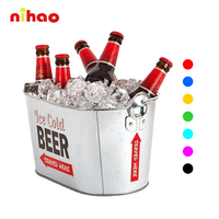 NIHAO Seau à glace galvanisé grande taille à prix réduit avec support en bois pour fêtes, idéal pour le vin et les outils de bar, avec fonction de refroidissement
