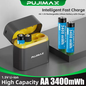 Caricabatterie Intelligente PUJIMAX per Batterie <span class=keywords><strong>AA</strong></span> al <span class=keywords><strong>Litio</strong></span>, Caricatore Rapido con 4 Batterie <span class=keywords><strong>AA</strong></span> 3400mWh Li-ion Incluse - Product Image 2