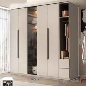 Moderner Kleiderschrank für Schlafzimmer Aufbewahrungsschrank mit Glastüren Modular Verstellbar Massivholz Öko-Board für Kleine Wohnungen - Product Image 4