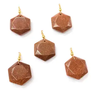 Charme hexagone filaire fait à la main naturel sable doré pierre amulette Religion symbole pendentif pour la fabrication de colliers de mode