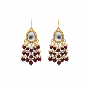 Pendientes colgantes de cuentas y piedra Kundan chapados en oro Accesorio de moda - Product Image 2