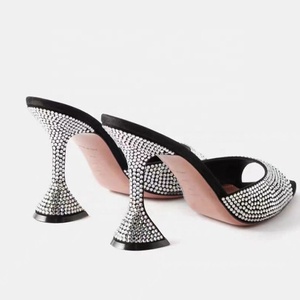 Nouvelles sandales d'été pour femmes à talons chaton hauts, bout pointu ouvert, mules à talons aiguilles ornées de strass brillants - Product Image 6