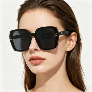 <span class=keywords><strong>Lunettes</strong></span> de soleil vintage noires surdimensionnées avec logo personnalisé, fabriquées à la main en PC, de luxe, élégantes, tendance, vente en gros - Product Image 2