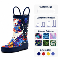 Bottes de pluie en caoutchouc pour enfants, imprimées à l'encre, avec doubles poignées de traction, imperméables, antidérapantes, légères, motif artistique coloré