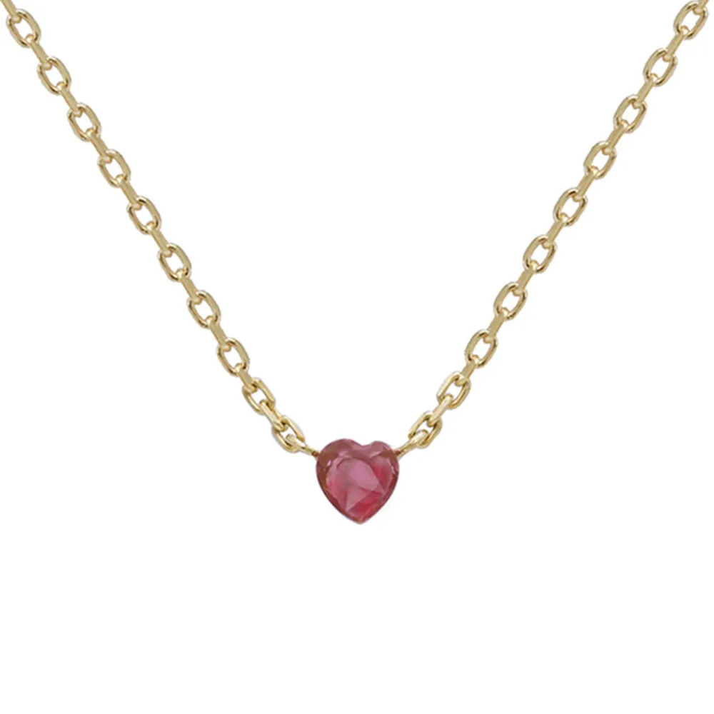 Joacii 10K Solid Gold Gemstone Heart Mini Love Natural Red Tourmaline Necklace With Custom 14K 18K Jewelry