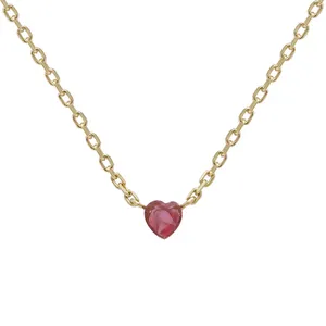 Joacii 10 Karat massives Gold Edelstein Herz Mini Love natürliche rote Turmalin Halskette mit benutzer definierten 14 Karat 18 Karat Schmuck