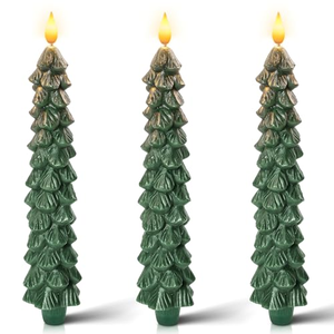 Bougie LED à piles en cire véritable 3D scintillante verte pour sapin de Noël avec télécommande pour la décoration de fenêtre de Noël - Product Image 1