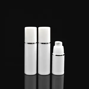 luxury white plastic 15ml 30ml 50ml cosmetic essential oil serum airless bottle with pump top