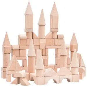 2023 New Montessori educational toys kids wooden stacking toy solid wood building blocks custom box 100 pieces wooden castle