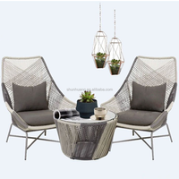 Set Bistro Rotan PE Modern 3 Buah, Kursi Santai Rangka Aluminium untuk Teras, Meja, Balkon, Taman, Perabot Makan
