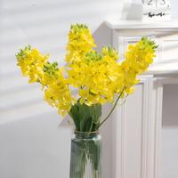Fleurs artificielles à double tête jaunes, fausses fleurs de colza, herbe en plastique, feuilles artificielles décoratives