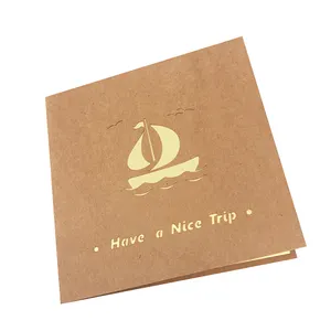 Laser Cut Boat Pop Up Greeting Cards Custom Design Ship Sailboat 3d Holiday Trip Card Gift Special Paper Snow White Paper