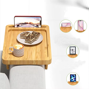 Natuurlijke bamboe <span class=keywords><strong>sofa</strong></span>-armtafel met telefoonhouder, Europees design, vierkante vorm, makkelijk schoon te maken, opklapbare armleuningtafel - Product Image 5