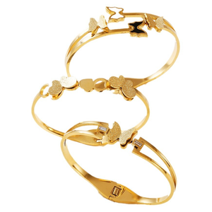 คอลเลกชันกำไลข้อมือสแตนเลสสตีลชุบทอง 18K PVD ประดับผีเสื้อและเพชรซิร์คอน |   ป้องกันการแพ้ ทนทาน และไม่ซีดจาง - Product Image 1
