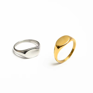 Joyería de acero inoxidable chapada en oro de 18K para <span class=keywords><strong>hombre</strong></span>, anillos de sello con logotipo personalizado, anillos de moda brillantes ovalados con grabado Pinky para <span class=keywords><strong>hombre</strong></span> y mujer - Product Image 5