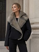 Veste matelassée en fausse fourrure pour femme, automne-hiver, avec grand col en fourrure, coupe ample, courte, vintage, chaude, en fausse fourrure