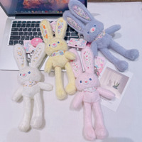 Porte-clés en peluche lapin personnalisé OEM avec oreilles extensibles, breloque de sac lapin floral mignon, jouet interactif anti-stress, cadeau promotionnel en gros
