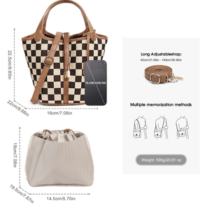 2026 Fashion Large Capacity Ladies Checkered Pattern Shoulder <strong>Handbags</strong> Vintage Checkerboard <strong>Bucket</strong> Tote <strong>Bag</strong> for Women - Product Image 3