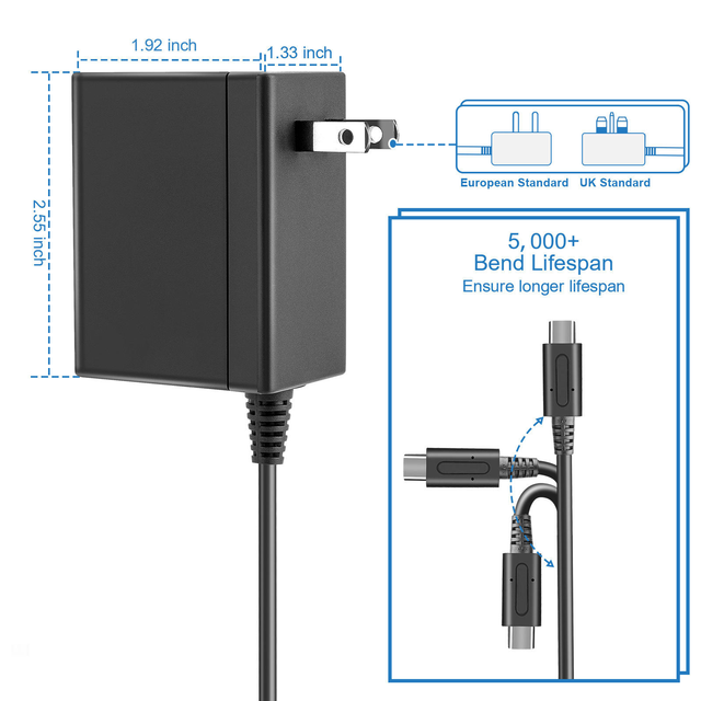 Wholesale Switch Adapter US Plug AC Adapter Type c Fast Charger Type c Cable Game Charger AC Adapter for Switch