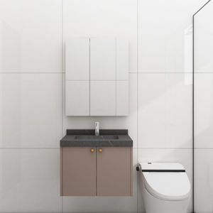 Gabinete de Baño de Madera Contrachapada con Espejo y Lavabo, Estilo Moderno de Granja, con Iluminación LED, Resistente al Agua, de Alta Calidad - Product Image 1