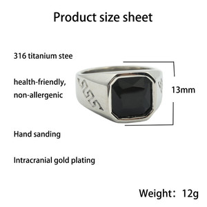 Bague géométrique pour homme en pierre noire, or jaune, acier inoxydable, style rétro punk, bijou cadeau 24061 - Product Image 4