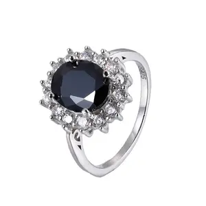 925 Pure Set 8X10 Zwart Zirkonium 4 Karaat Diamanten Ring