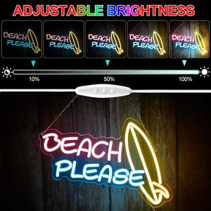 Panneaux lumineux LED néon « Beach Please » à intensité variable, alimentés par USB, lumière d'ambiance, décoration de vitrine, éclairage de rue, personnalisables 5V - Product Image 2
