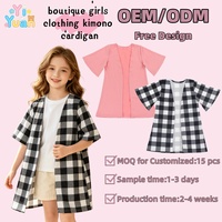 Cardigan léger à manches courtes pour enfants, motif écossais noir et blanc, rose uni, style kimono, pour filles, idéal pour les vacances