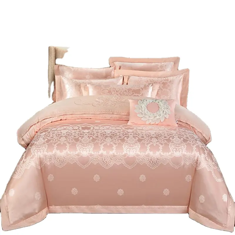 60S Light luxury cotton jacquard 4-piece set European-style pure cotton sateen bed sheet 4-piece Nantong high-end bedding