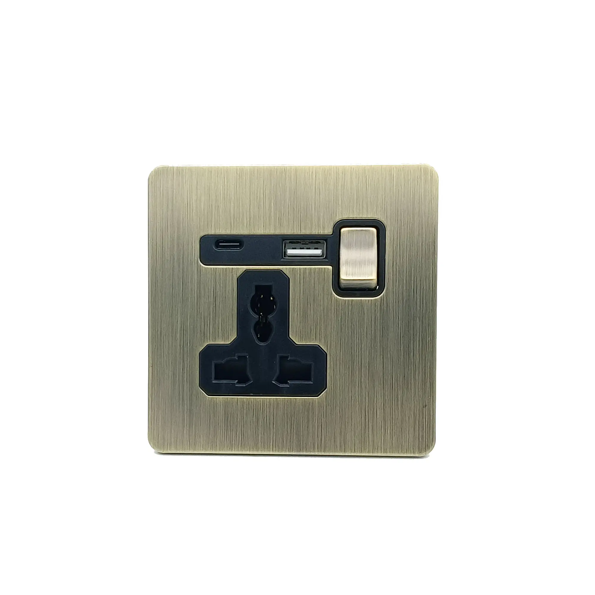 Prise bronzée de Type C, prise commutée en laiton, USB et USB C avec interrupteur marche/arrêt, acier inoxydable, rétro, brossé, interrupteur rétro