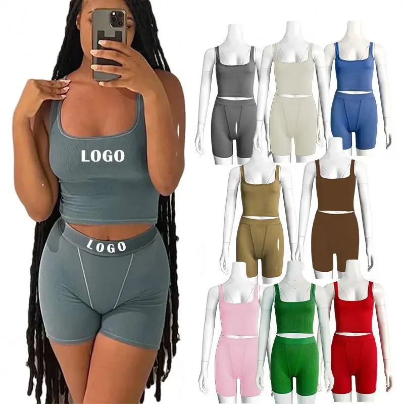 Basic lounge wear xs woman ribbed loungewear brand dupe label two short outfits tank top 2 piece street set