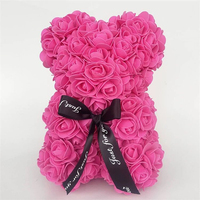 Ours en mousse rose, fleur artificielle, ours en rose de 30 cm pour cadeau de la Saint-Valentin
