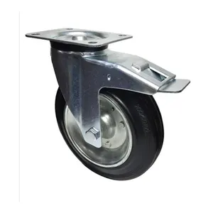 Caster Manufacturer 75 80 100 125 160 200 mm industrial Swivel Casters Black Solid Rubber on Steel Disc Wheels