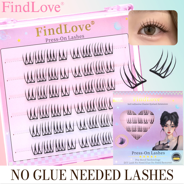 Custom Logo Self Adhesive Pre-Bond Cluster Lashes C Curl Glue Free DIY 6 Rows Mixed Length 0.07mm Natural Wispy Press on