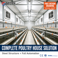 Kit de poulailler préfabriqué en structure acier à ventilation avancée, climatisé et automatisé pour poulets de chair