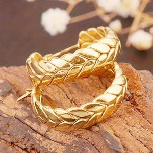 Créoles tressées plaquées <span class=keywords><strong>or</strong></span> 18 carats, motif feuille de blé torsadée, hypoallergéniques en acier inoxydable, bijoux fantaisie pour femme - Product Image 4