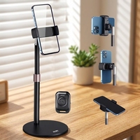 Support de téléphone de bureau réglable en hauteur pour diffusion en direct, support de tablette rotatif à 360° avec base en métal lourd et télécommande BT L15