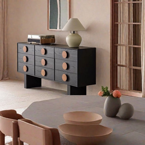Cómoda de madera maciza con nueve cajones, aparador moderno negro, armario de almacenamiento para sala de estar, 160cmx40cmx90cm, imitación de grano de roble - Product Image 1